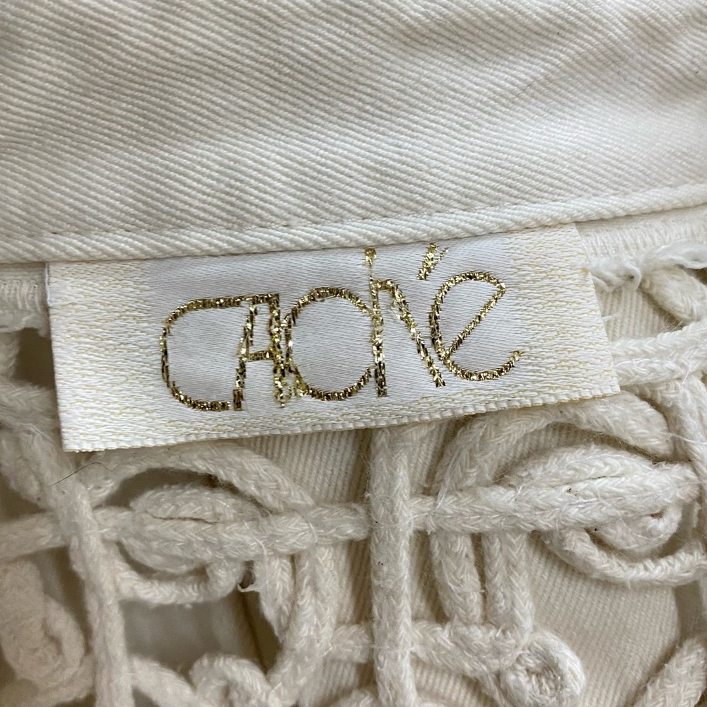 Vintage Cache Cream Oversized Cropped Denim Jean Jacket W Crochet Lace Shoulders - Picture 3 of 16